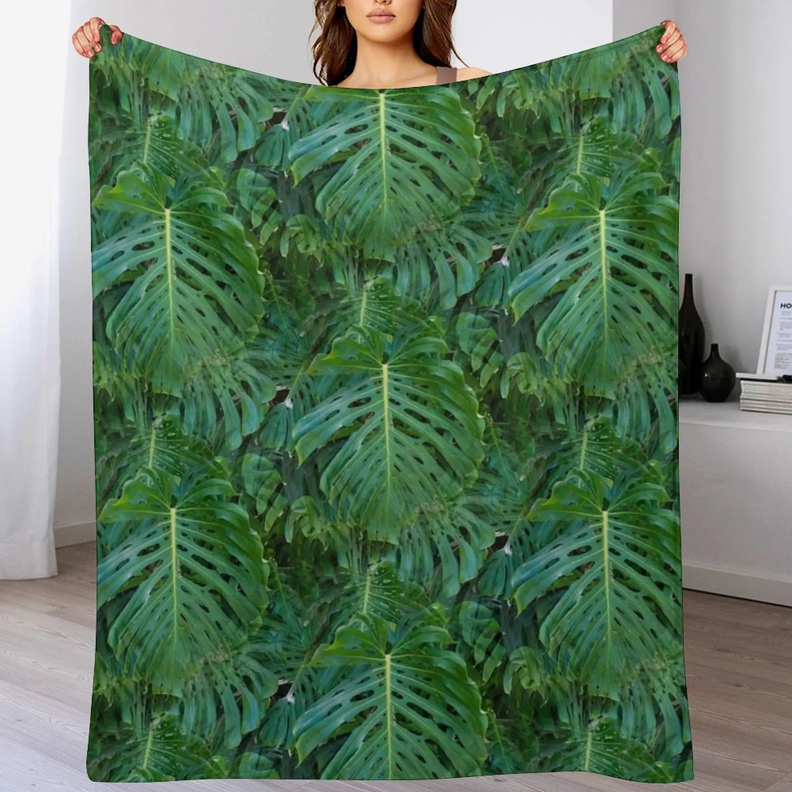 Monstera party Throw Blanket Plaid Picnic Furry Blankets