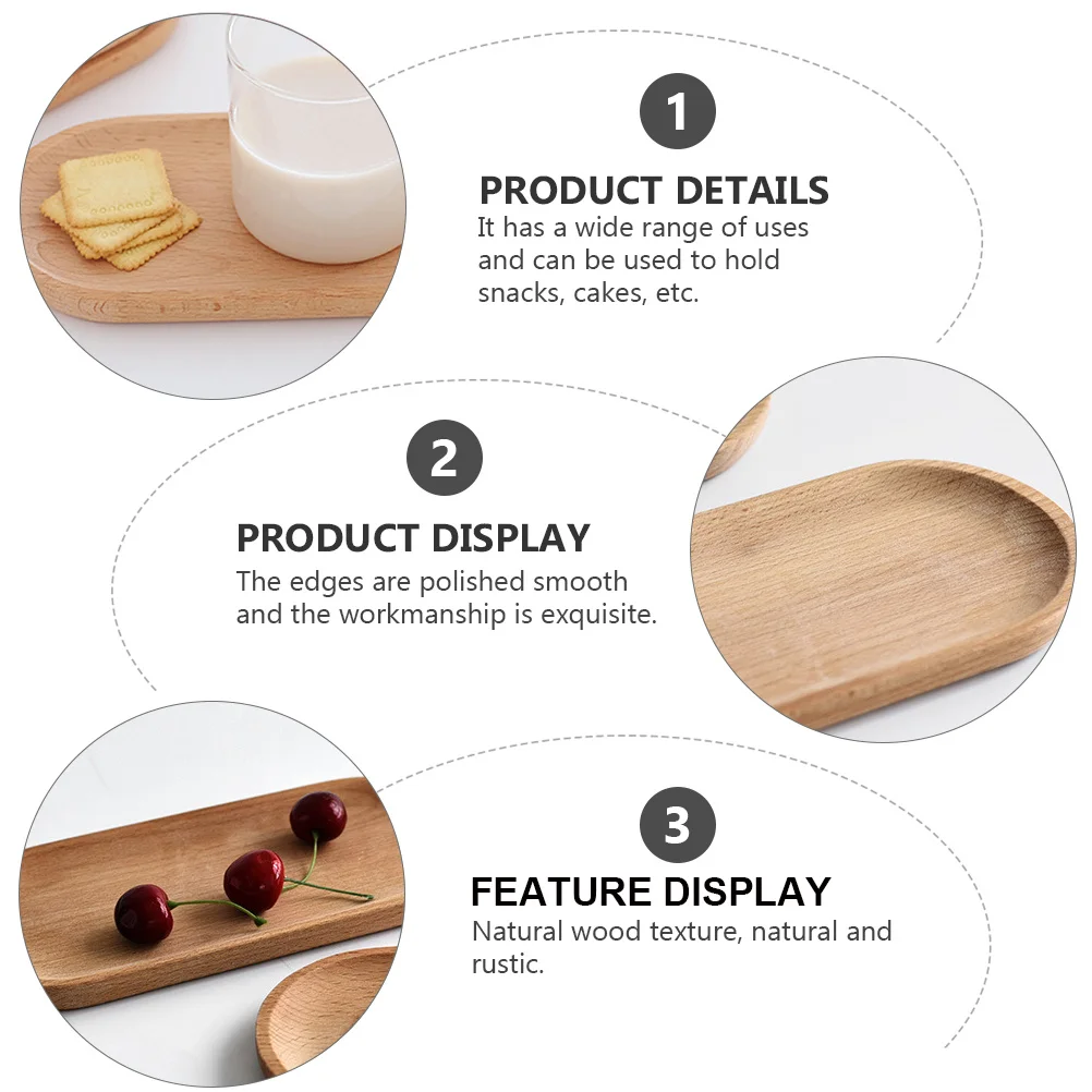 

2pcs Solid Wood Oval Tray Natural Beech Snack Plate For Home Kitchen Use Fruit Dessert Tray Household Tableware Decorative
