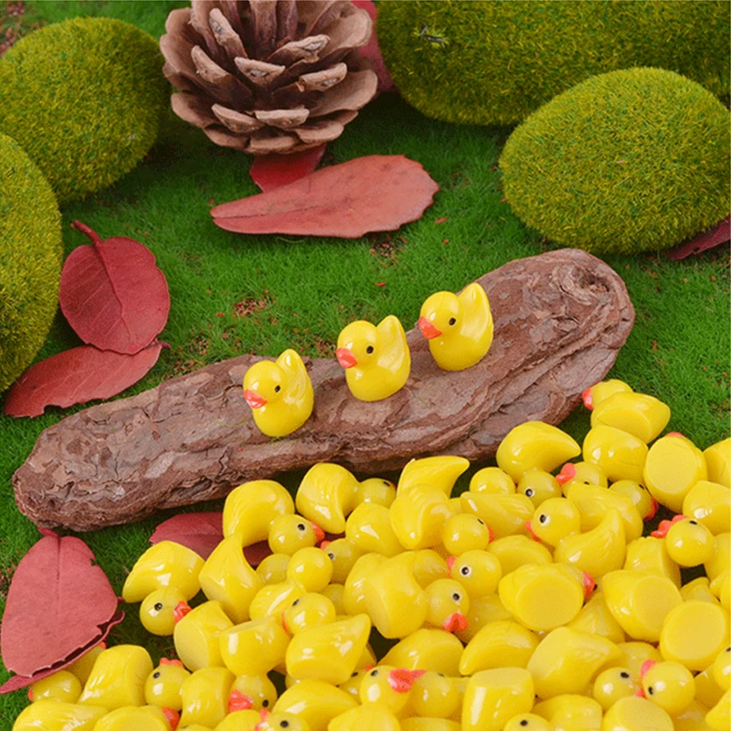 50/100 Uds Mini pato de resina figuritas en miniatura adornos Hada Animal patos pequeños para casa de muñecas pecera DIY
