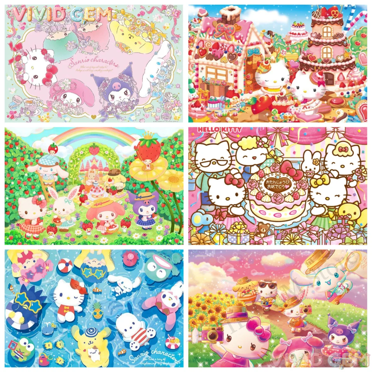 VIVID GEM DIY Mosaic Sanrio Sanrio Friends Colorful Cartoon Full Drill Diamond Embroidery Cross Stitch Art Gift