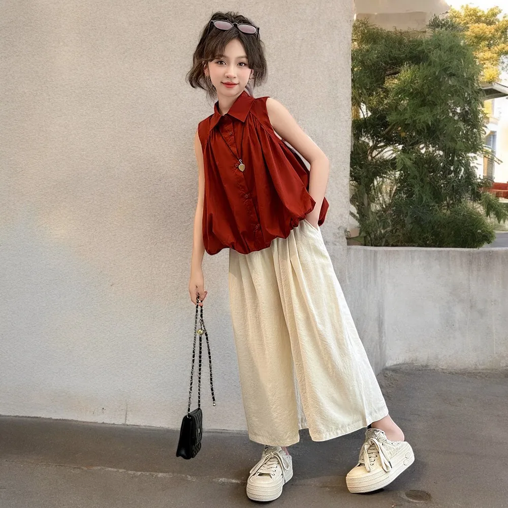

Summer Girls Casual Outfits Suit Sleeveless Shirts & Pants 2pcs Teenagers Kids Set Baby Costumes Tracksuit 5 6 7 8 9 10 12 Years