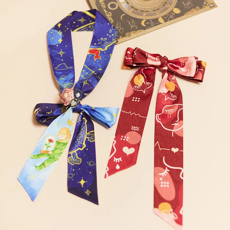 

French Literature Theme Original Retro Silk Scarf Headband Bag Handle Belt Gift Scarf Bow Tie Cotton Scarf Women Luxury