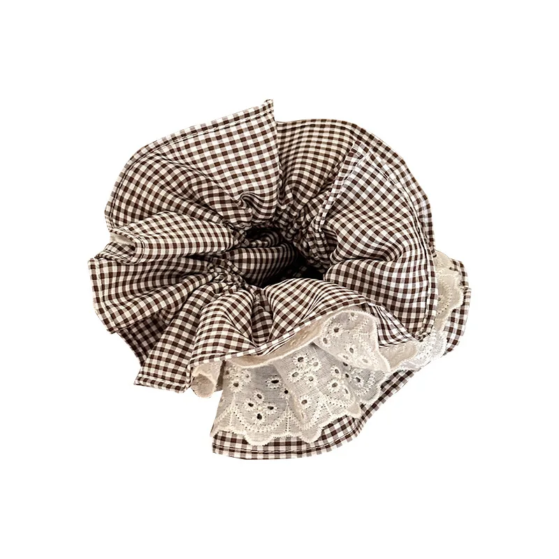 女性のヘアネクタイ二層レース市松大腸ヘアバンドかわいい女の子のためのフレンチレトロバレエスタイルエレガントなヘアネクタイ