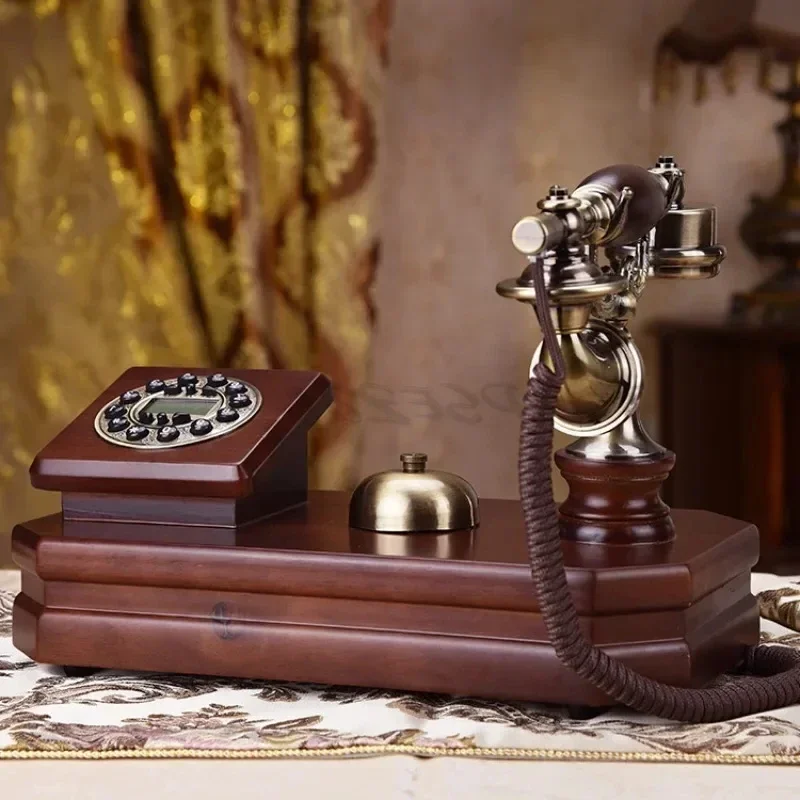 B-M Solid Wood Antique European Style Telephone Home Retro Old-fashioned Telephone Landline Phone Craft Gift