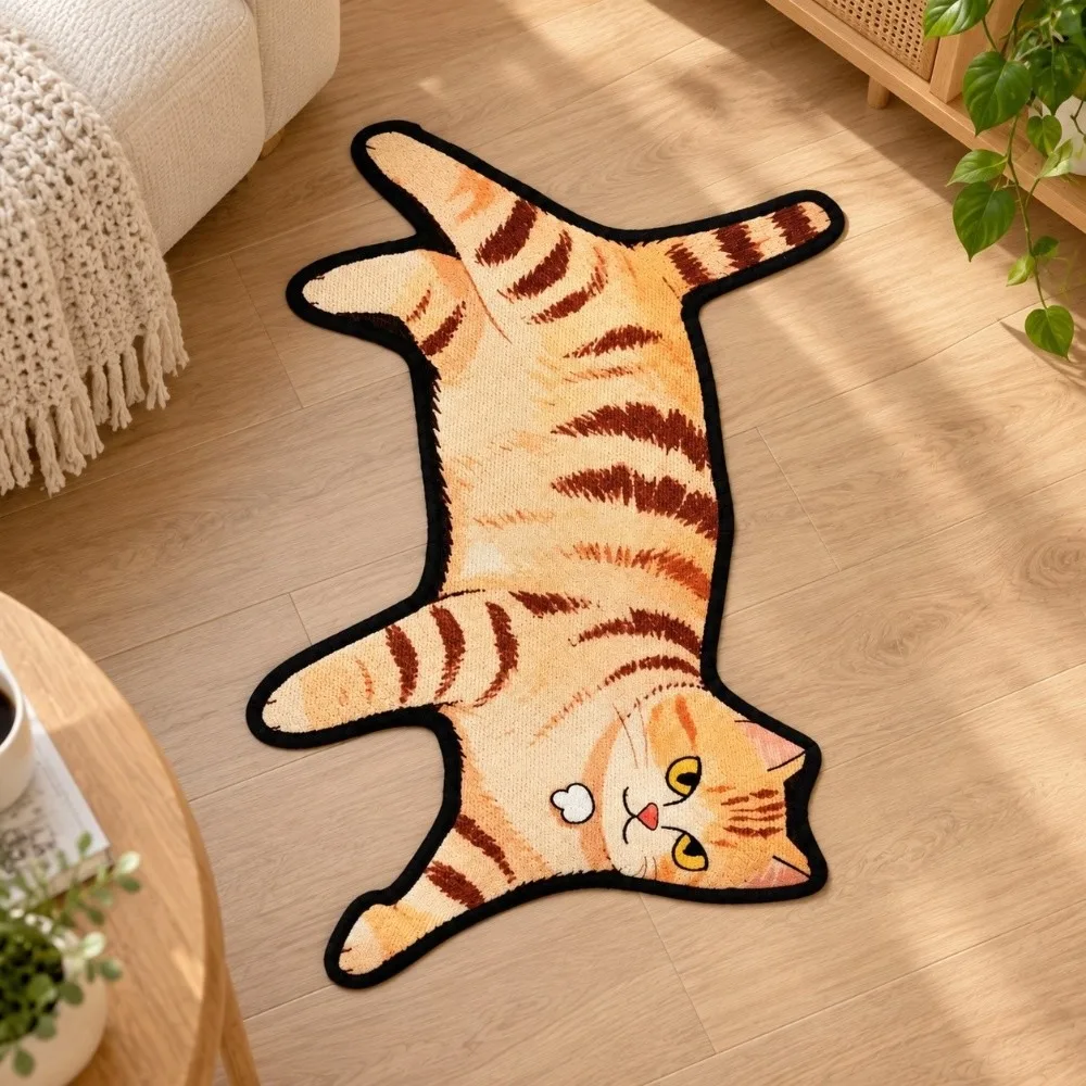 Easy Match Non Slip Cat Floor Mat Cartoon Cat Shape Not Easy To Shed Bathroom Rug Absorbent Cat Shaped Rug Bathroom