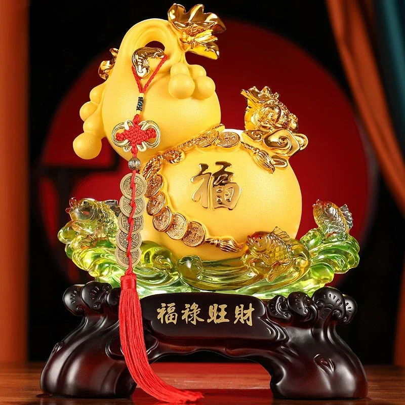 Inviting Wealth Golden Toad Gourd Ornaments Living Room Wine Cooler Entrance TV Cabinet Decor Housewarming Business Gifts