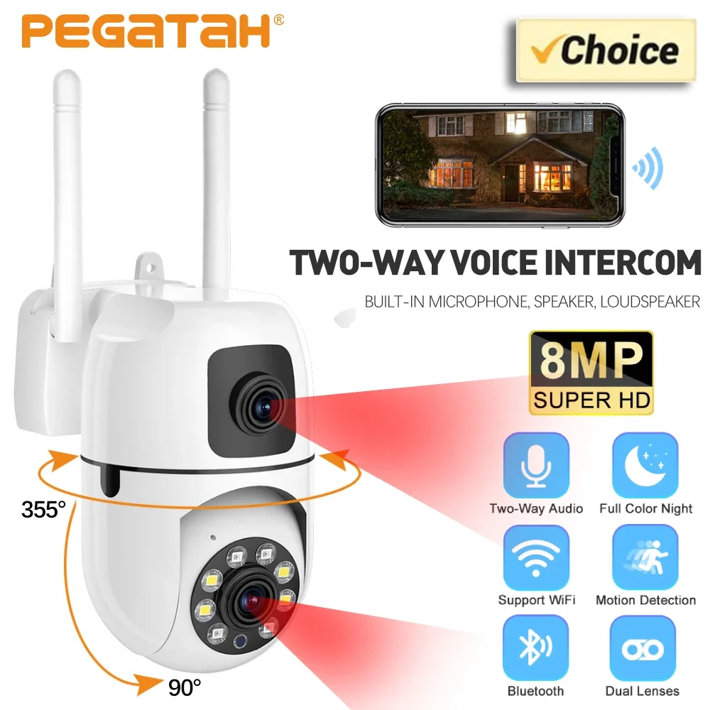 2K 8MP PTZ WiFi Camera HD IP Camera Dual Lens Dual Screen Outdoor Surveillance Cam Auto Tracking Security Protection CCTV YI IOT