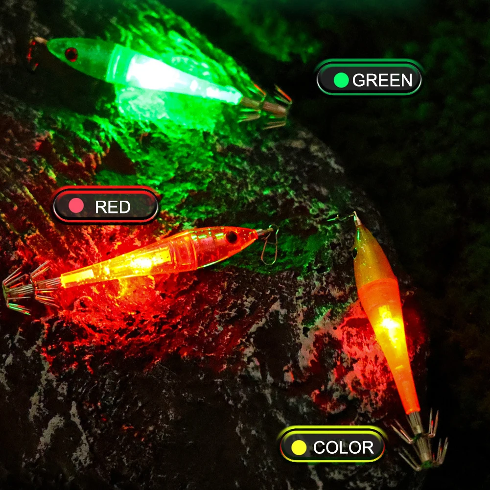 LED Electronic fishing wood shrimp bait Luminous Egi Shrimp Squid Hook Night Fishing Squid Jigs Lure Bass Bait