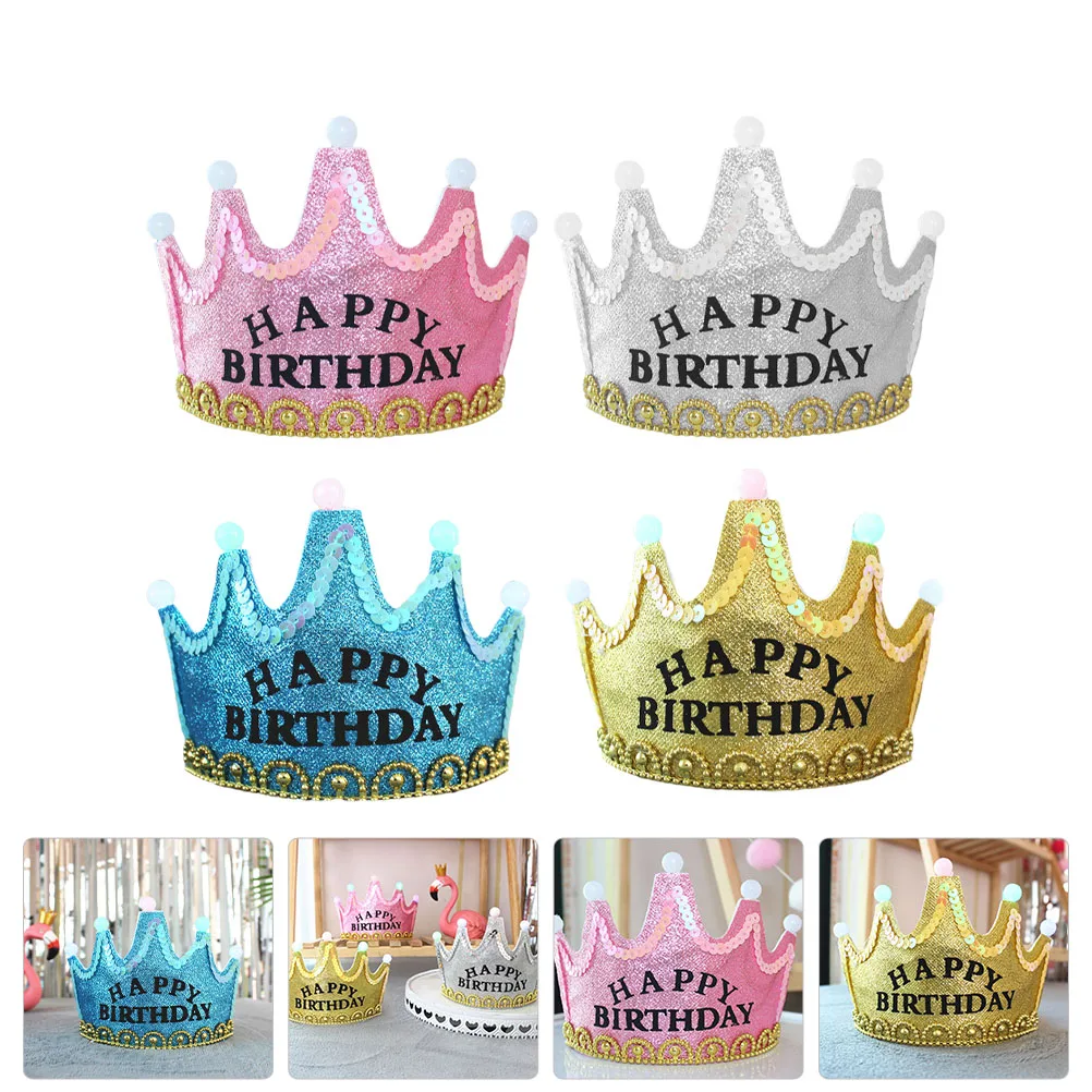 

4 Pcs Glowing Birthday Crown Celebration Hat Party Supplies Hats for Kids LED Headdress Headwear Baby
