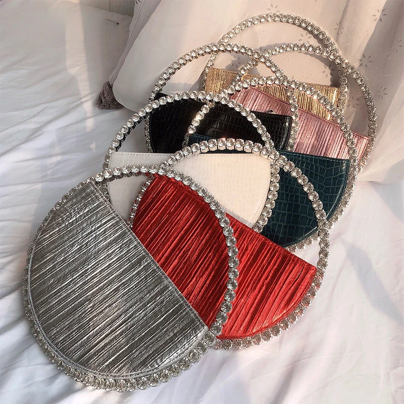 

Rhinestone Circular Handle Evening Bag Women 2020 New Elegant Designer Diamonds Round Red Clutch Purse Ladies Chic Handbag Party