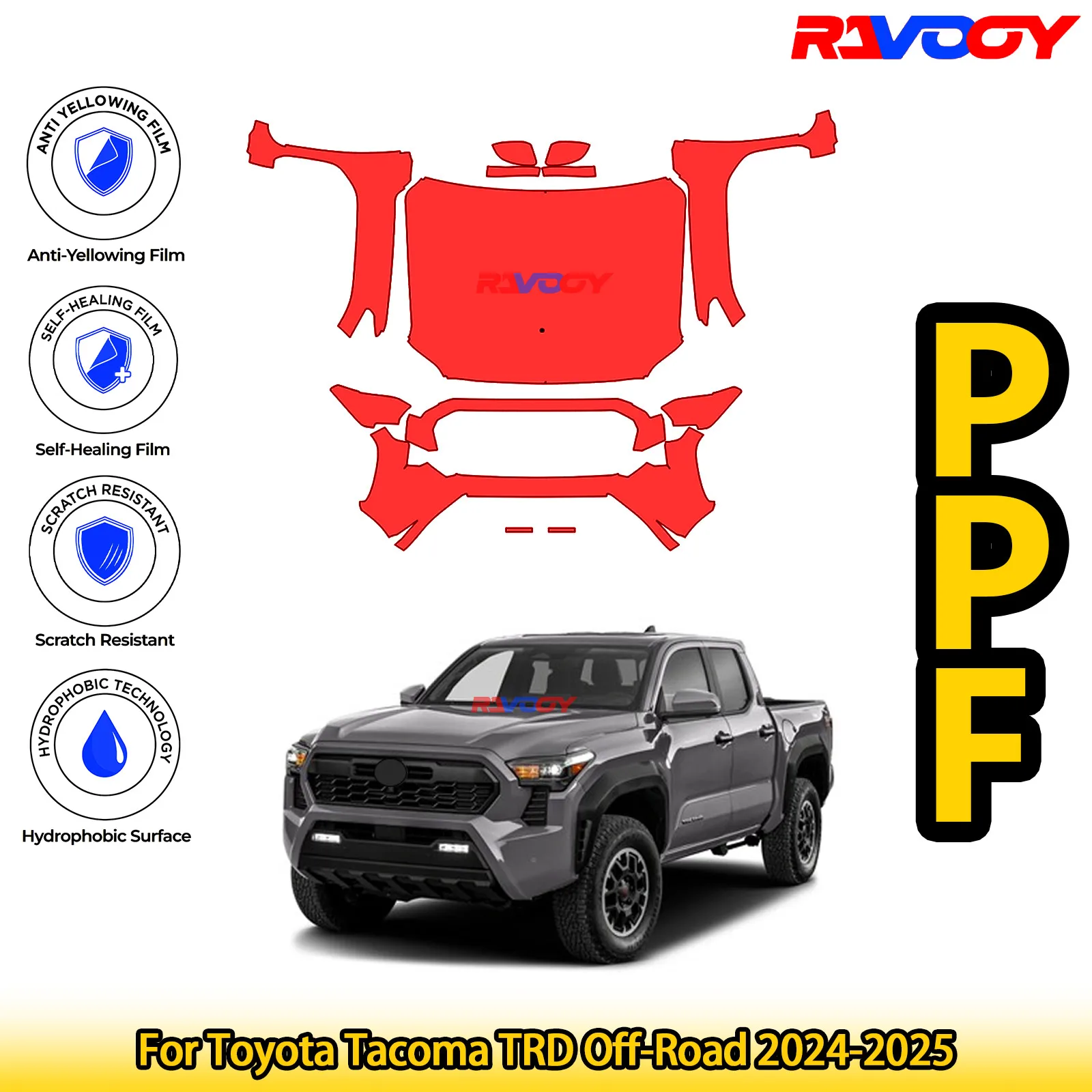 

Для Toyota Tacoma TRD Off-Road 2024-2025 глянцевая матовая черная предварительно вырезанная передняя PPF комплект защитная пленка для краски