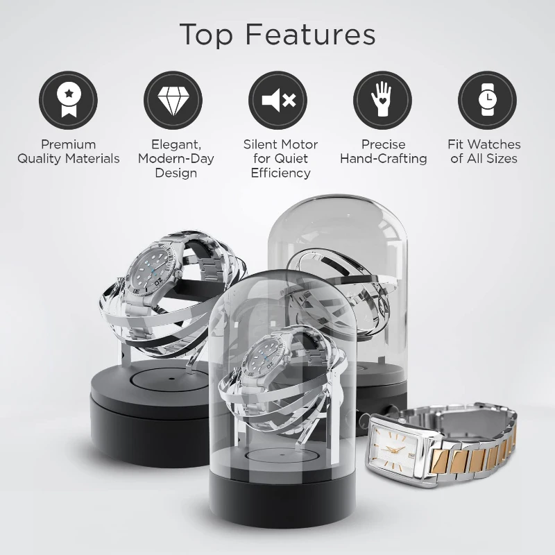 Silver Single Watch Winder for Automatic Watches Mechanical Rolex Winder Gyro Aesthetic Display Case Single Time