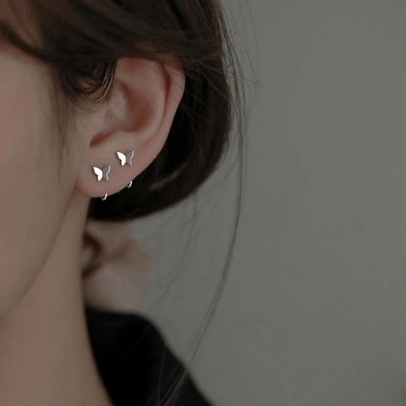 Sliver Open Earrings Jewelry Girl Cute Hoop Earring Crystal Opening Huggies Piercings Circle Ring