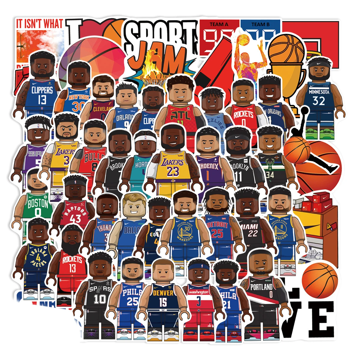 50Pcs Cool Basketball Character Graffiti Stickers Decals DIY Laptop Luggage Skateboard Car Bike Decoration Sticker Toys