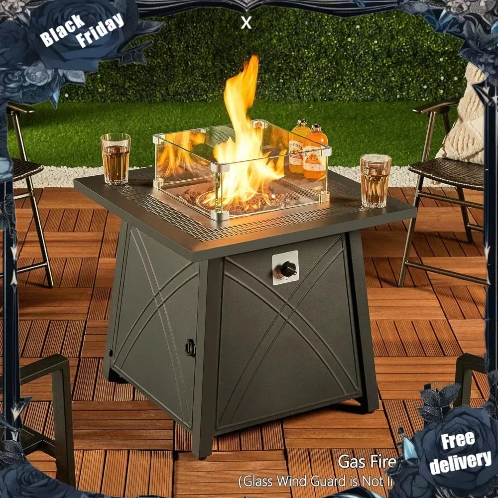 

28in Propane Fire Pit Gas Fire Pit Table with Lid and Iron Tabletop for Outdoor, Patio, Garden and Camping, 50,000 BTU