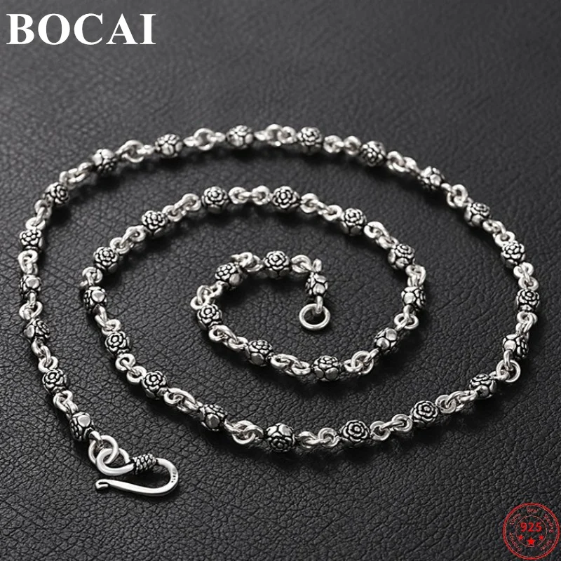 

BOCAI S925 Sterling Silver Necklaces for Women Men New Fashion Double Side Roses O-chain Pure Argentum Jewelry Free Shipping