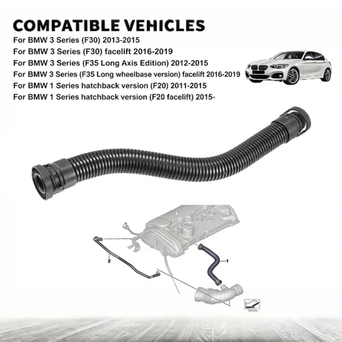 

11157608144 Air Duct Filtered Pipe Air Intake Hose Crankcase Ventilation Hose For 2011-2015 BMW F20 F21 F30 F31 F80 1 3 Series