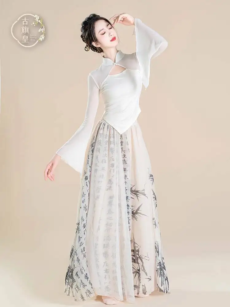 ملابس الرقص الكلاسيكية الجديدة والأكمام الطويلة شا يي شيونغسام تشيباو الرائدة إصلاح ملابس رقص زي النمط الصيني