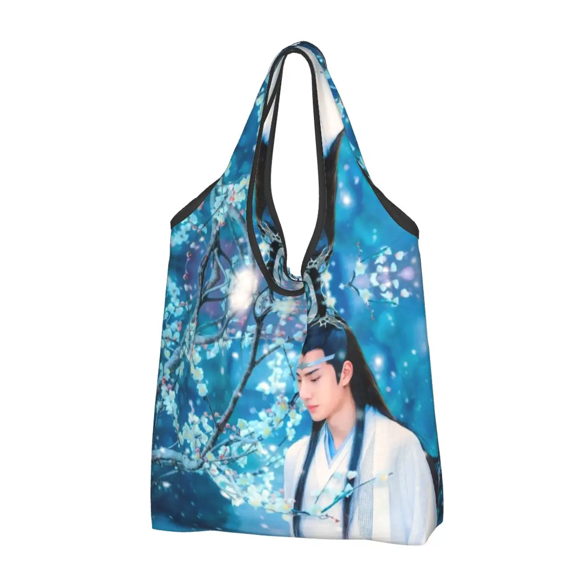 Recycling Lan Wangji Blue Sakura Art Shopping Bag Women Tote Bag Portable The Untamed Grocery Shopper Bags