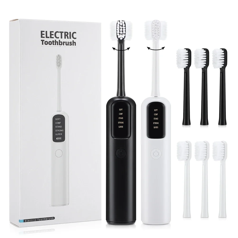 

Электрическая зубная щетка с качающейся вибрацией 45 ° Зубная щетка для развертывания с кабелем Type-C, 4 головки, 5 режимов, удобная зубная щетка для взрослых