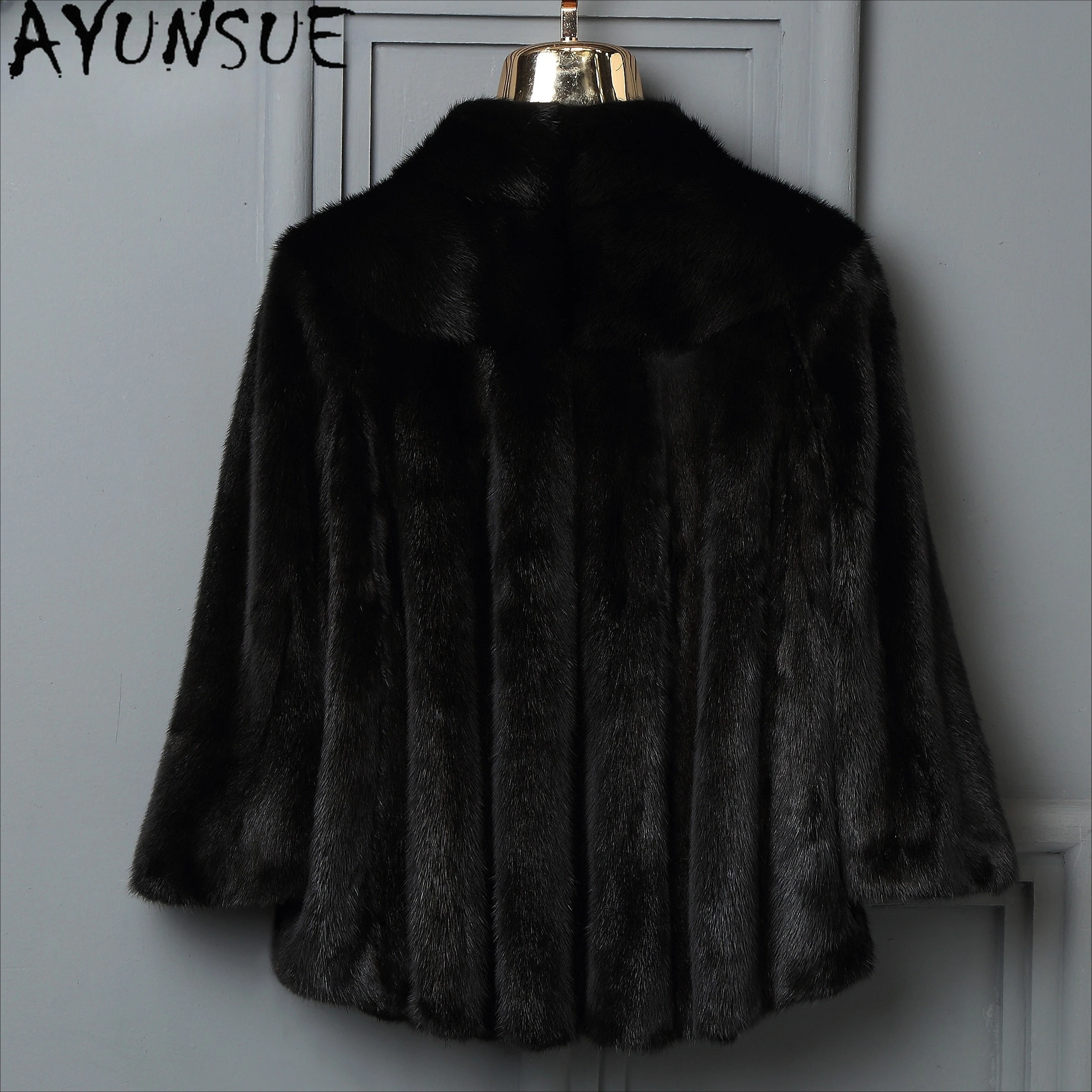 AYUNSUE سترات من فرو المنك الطبيعي للنساء 2025 سترات فاخرة من فرو المنك الحقيقي بالكامل لملابس النساء جودة عالية كوكفتا С ميخوم