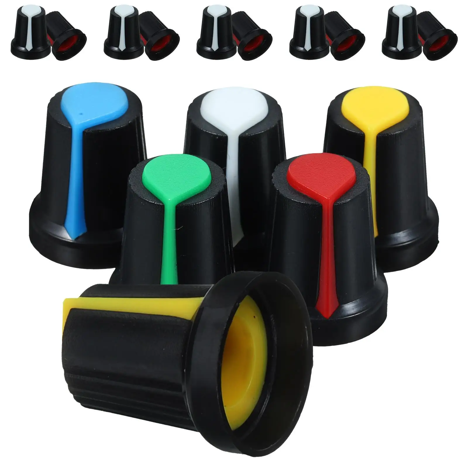 

50pcs Potentiometer Knob Cap Volume Tone Control Guitar Bass Amplifier Replacement 6mm Shaft Red Yellow White Green Blue
