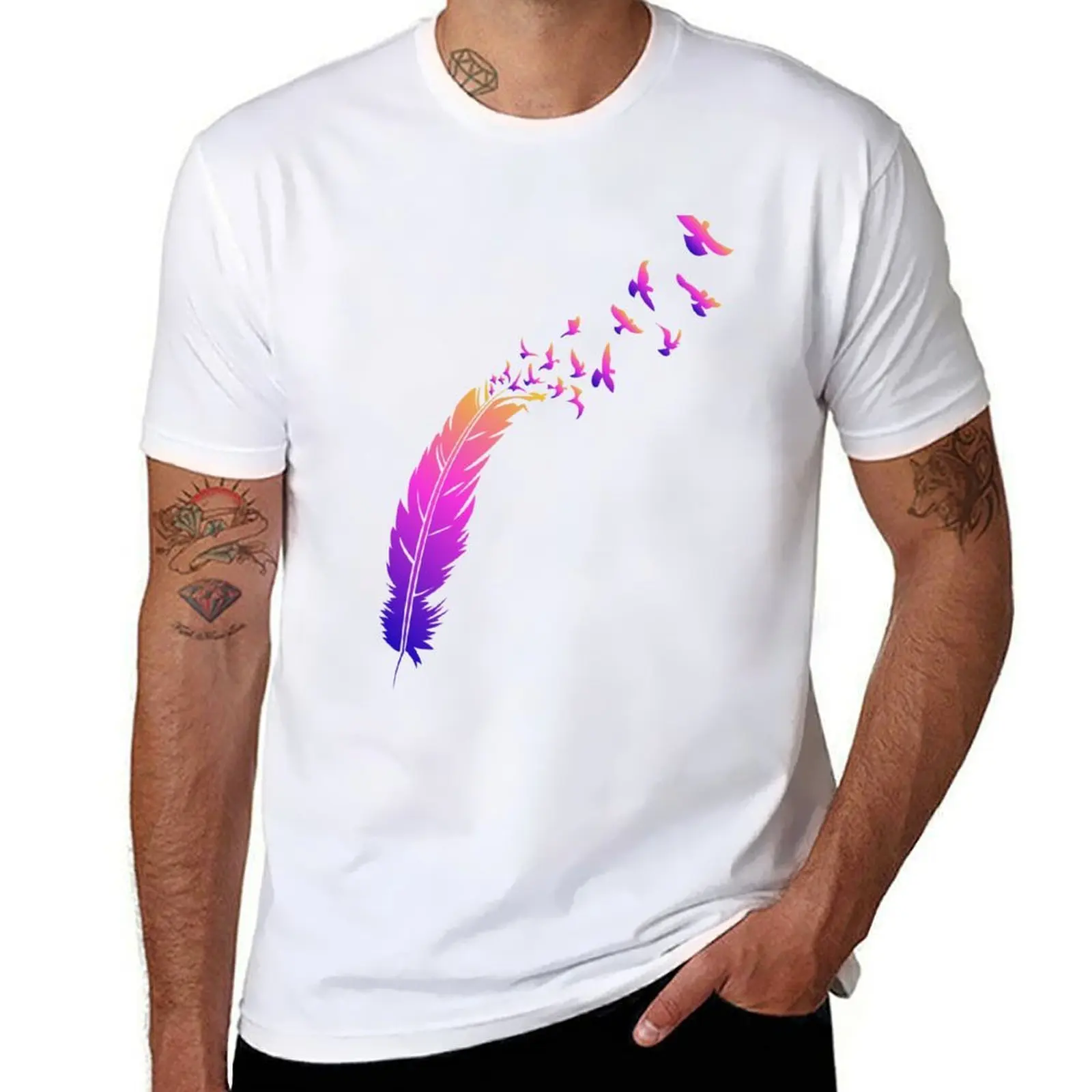 

Cute Feather Eagle Design T-Shirt man t shirt cotton high quality cotton tshirt 100% T-Shirt