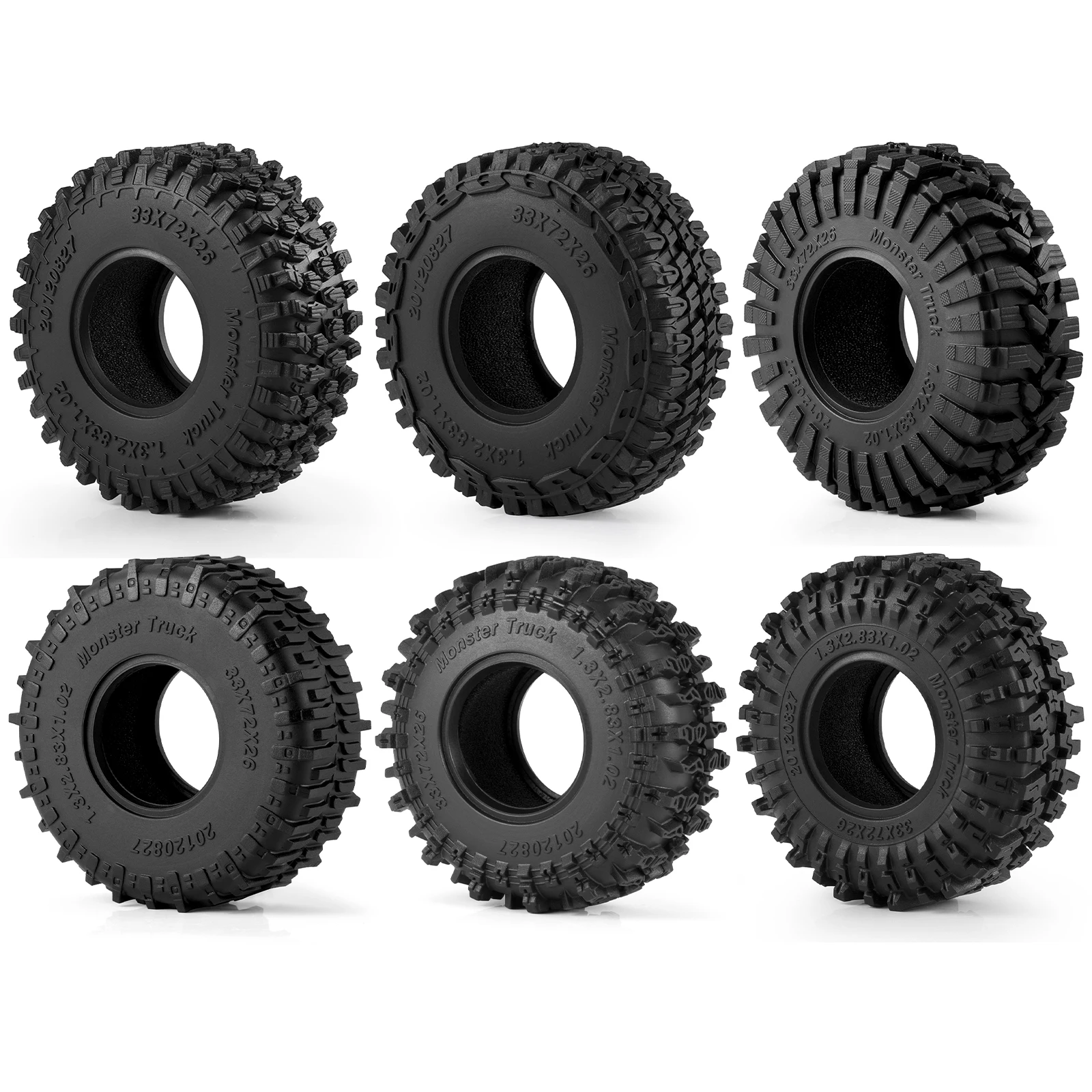 YEAHRUN 4Pcs 1.3" Rubber Tyres, 1.1Inch Mud Terrain Wheel Tires for 1/18 1/24 Micro Crawler TRX4M Axial SCX24 FMS FCX24 Parts