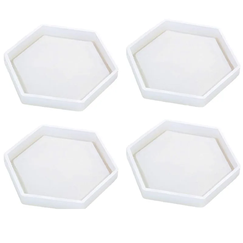 4 Pack Hexagon Silicone Coaster Molds Silicone Resin Mold, Clear Epoxy Molds For Casting With Resin, Concrete, Cement And Polyme