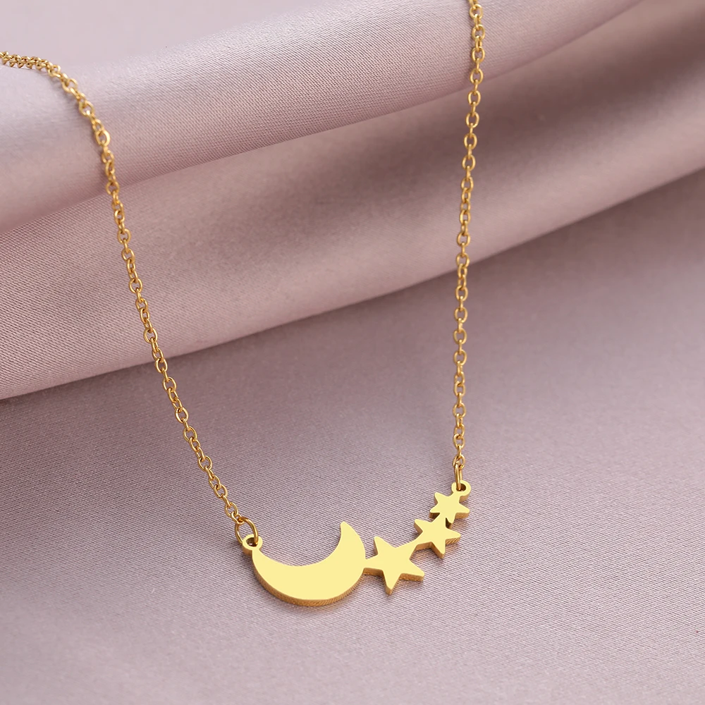 Stainless Steel Necklaces Trendy Fine Classic Moon Star Pendants Chain Choker Korean Fashion Necklace For Women Jewelry Party