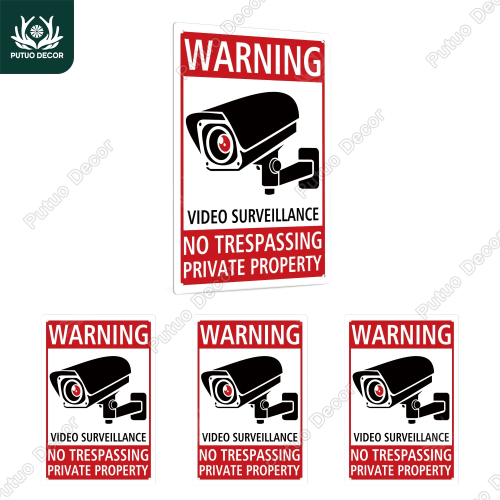 

Putuo Decor 4pc Warning Wall Metal Sign，Vintage Decorative Plaque for Gate Shop Warning, 7.9x11.8Inches, Private, NoTrespassing