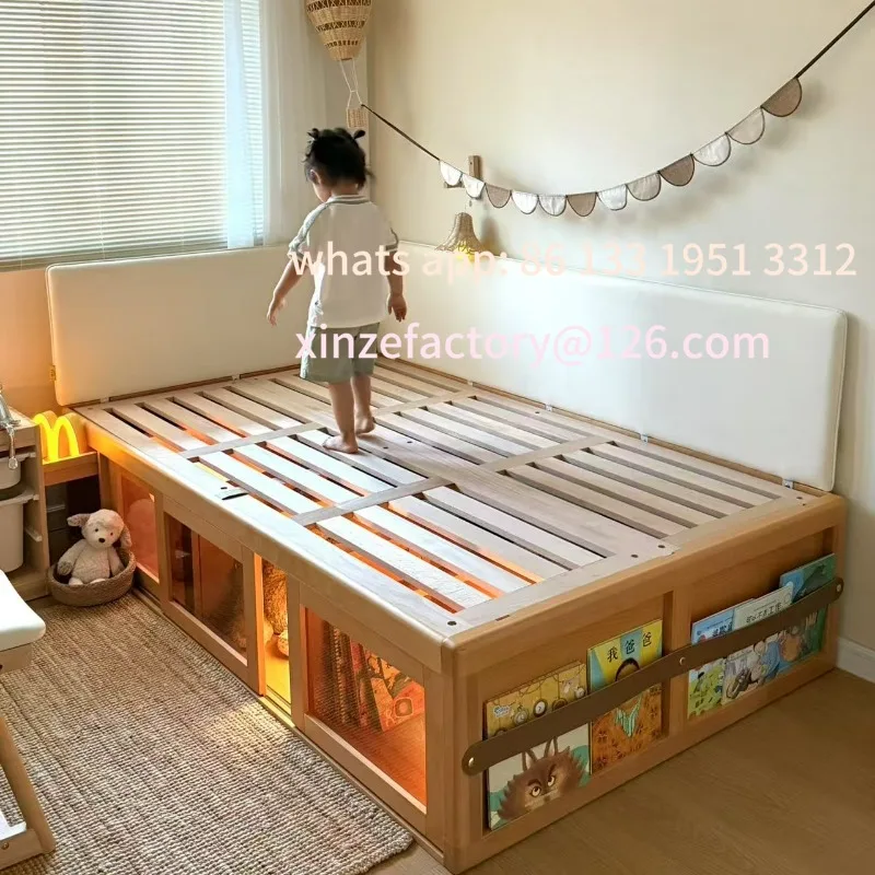 

David high box storage bed solid wood children's bed tatami girl small apartment boy with fence children's room bedroom