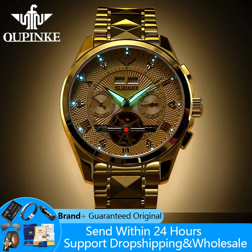 

OUPINKE 3270 Luxury Man Watch Fashion Skeleton Flywheel Fully Automatic Watch For Men HD Luminous Men's Mechanical Wrist Watches