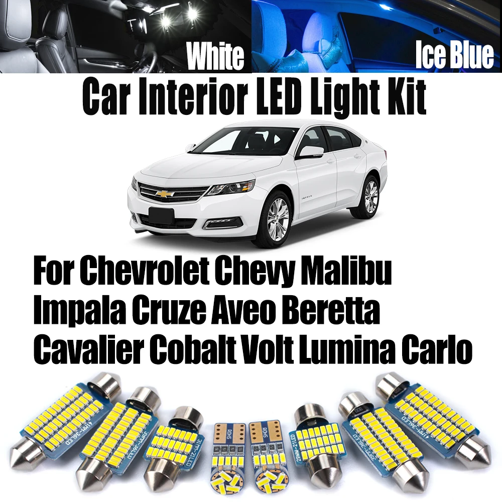 Canbus para Chevrolet Chevy Malibu Impala Cruze Aveo Beretta Cavalier Cobalt Volt Lumina Carlo Kit de luz de techo Interior LED para coche