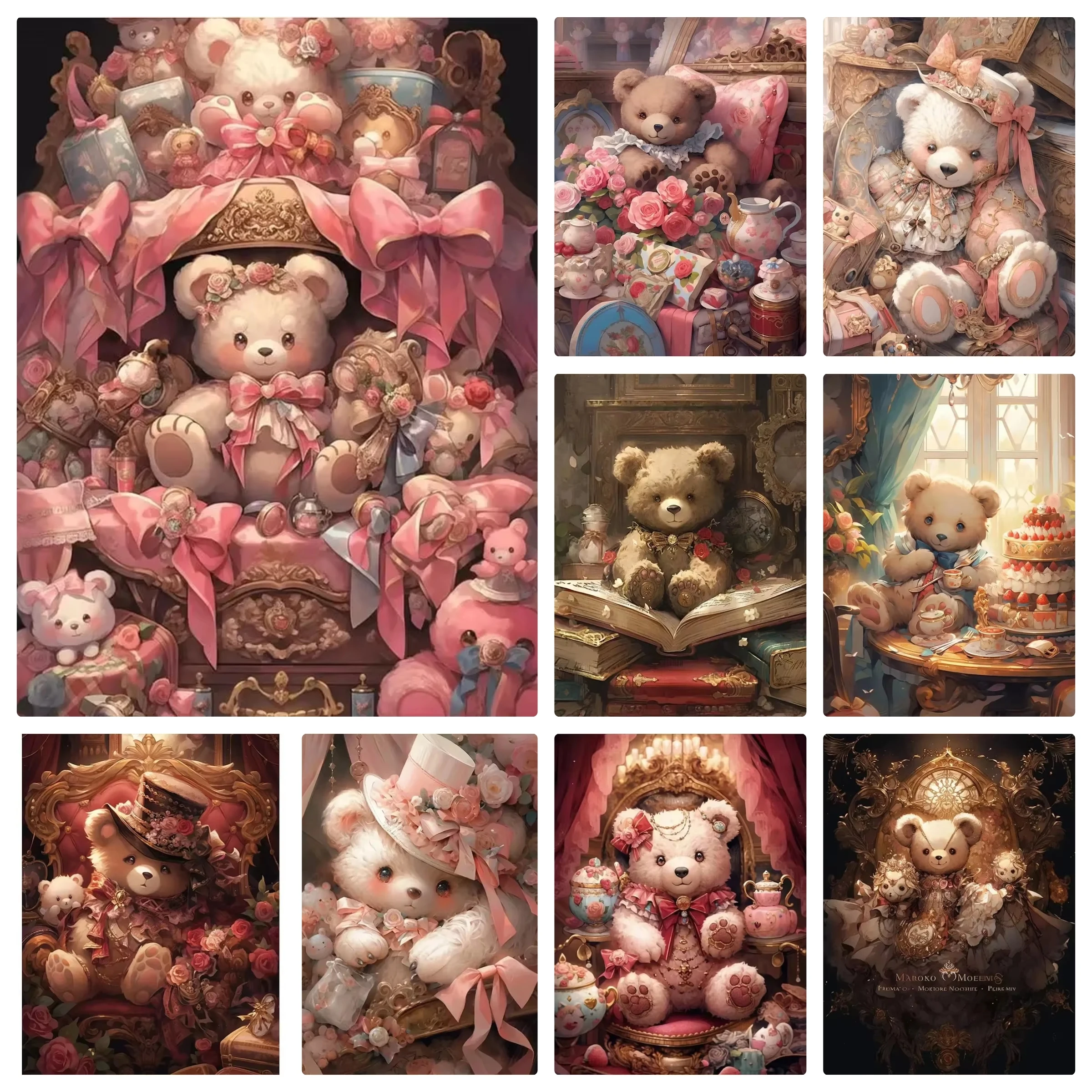 Peinture Diamant 5D Mosaïque Point de Croix Ours Dessin Animé Rêveur Décoration Maison Artiste Cadeau Unique DIY