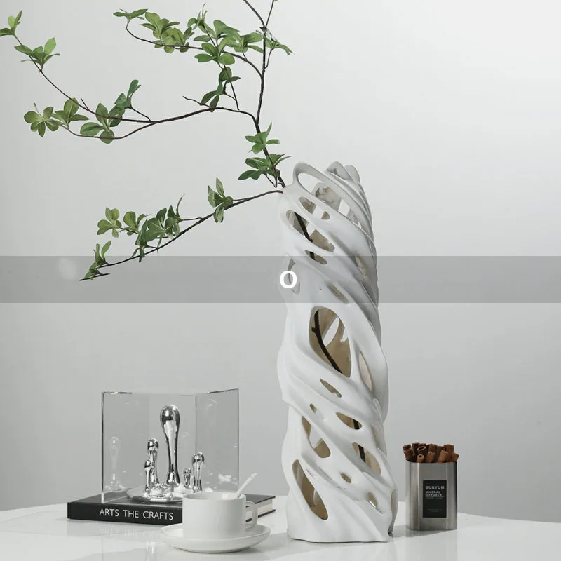 White Resin Vase Home Decor Room Flower Arrangement Vase Wedding Decor Geometric Art Distorted Hollow Hole Shaped Vases Gifts