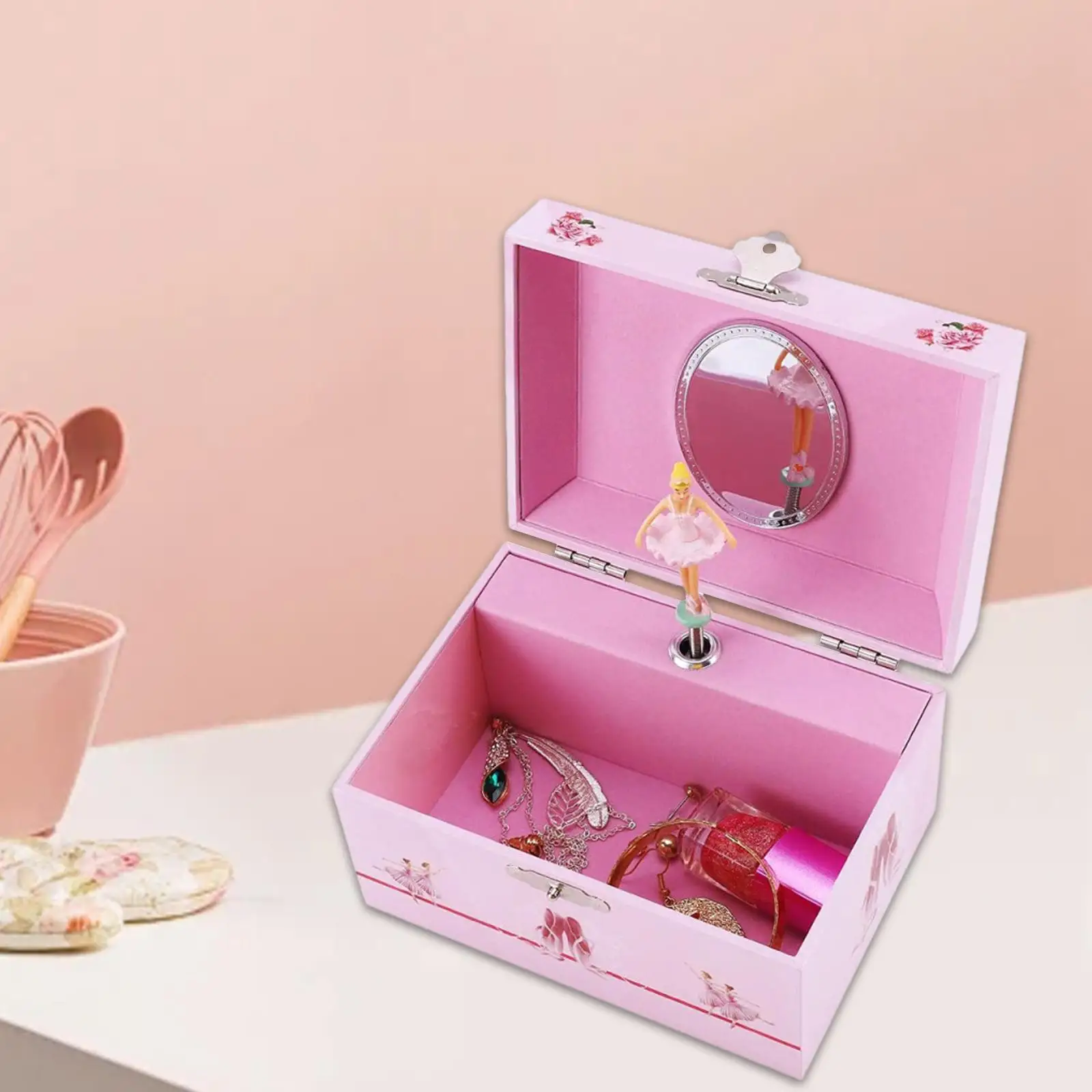 Jewelry Storage Music Box Birthday Gifts Multifunction for Girls Necklace 5inch Pink Dance Ballet Music Box Jewelry Box