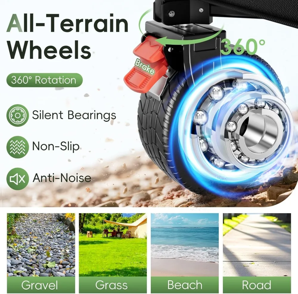 Wózek składany 46 cali o udźwigu 227 kg, koła terenowe i uchwyty na napoje, czarny