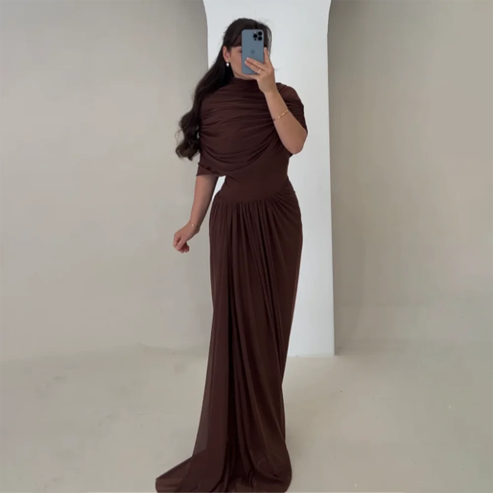 

Women's Formal Evening Gowns Pleated Half Sleeve Straight Evening Dresses Elegant Chiffon Formal Dresses for Party Prom Cocktail