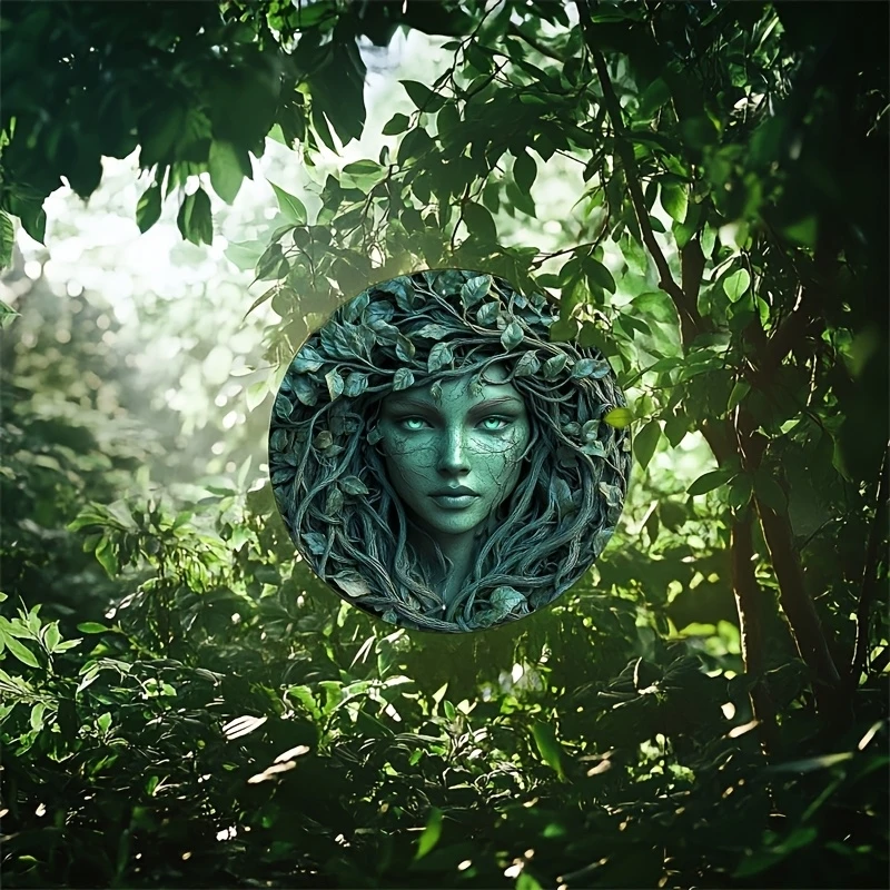 Dark Green Tree Female Face Crackle Theme Sign 1 Piece 2D 20cm Round Wooden Decorative Sign Room Home Bar Decoration