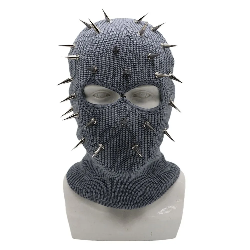 Punk Style Spiked Knitted Rivet Hat Lightweight Breathable Pullover Knitted Hat Stretchable Windproof Knitted Beanie Ski