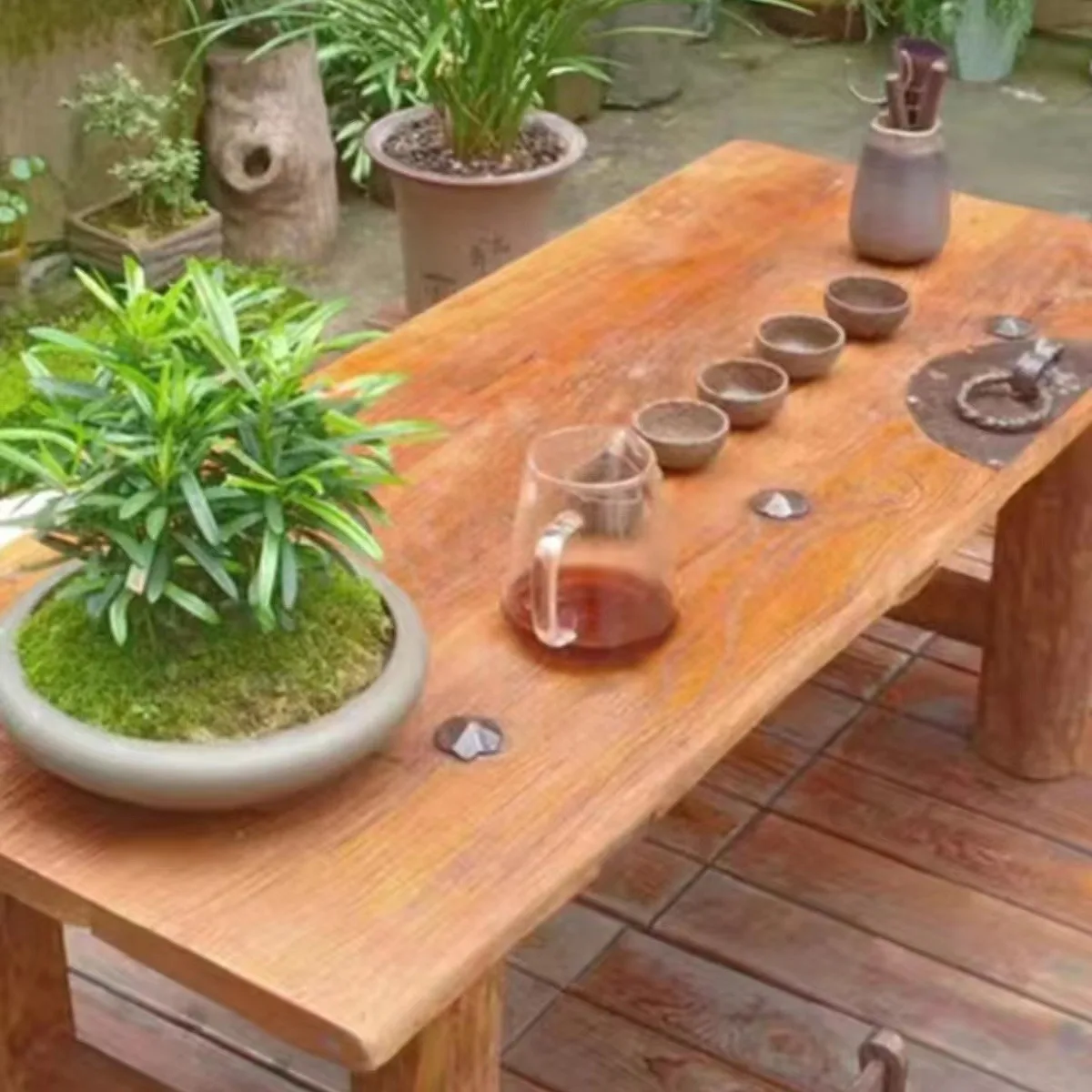 Old elm door panel tea table retro desk dining table solid wood support table bar bed and breakfast