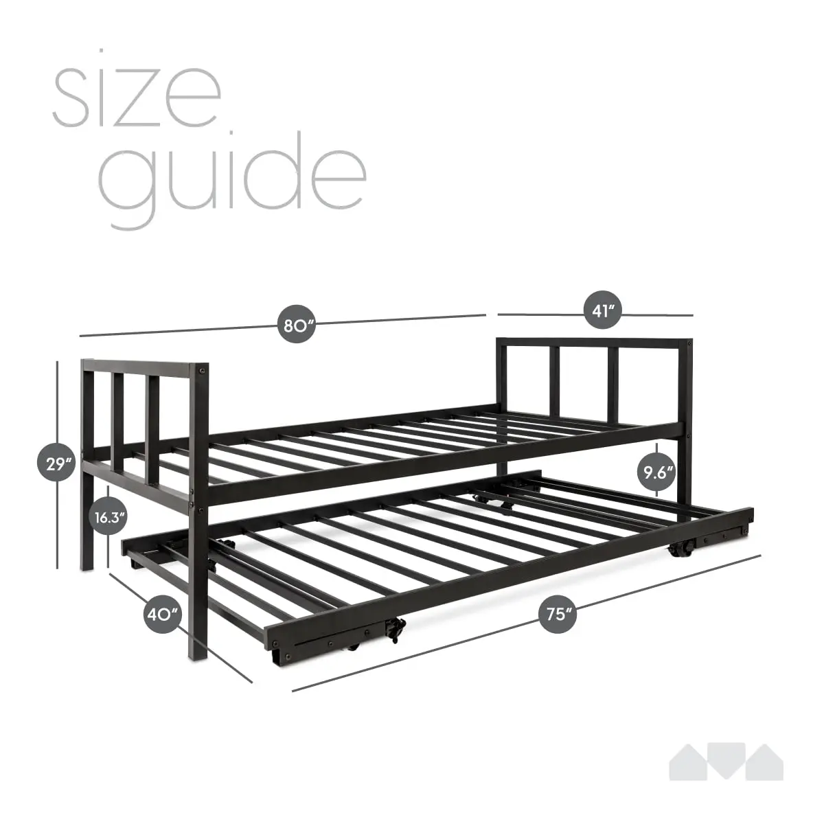 Twin Daybed and Fold- Up Trundle Set, Daybed with Pop Up Trundle, Black Frame - Mattresses Sold Separately