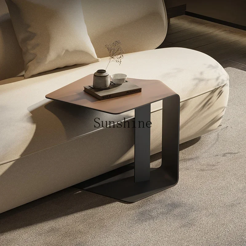 Italian minimalist c-shaped sofa saddle leather light luxury wabi-sabi wind small coffee table coffee table