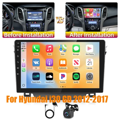 9in  2+64G Android 15 Car Stereo Multimedia GPS Navigation For Hyundai i30 GD 2012-2017 with Carplay Android Auto Bluretooth Wifi FM RDS Support SWC Mirror Link Split Screen + AHD Backup Camera Microphone