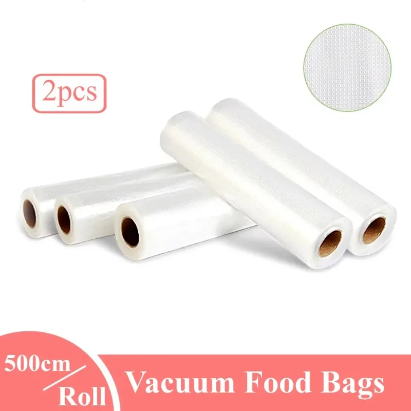 2 Rolls Kitchen Food Vacuum Bags ,Storage Bags For Vacuum Sealer Packaging Rolls Food Fresh Saver Vacuum Bags15/20/25/28cm*500cm