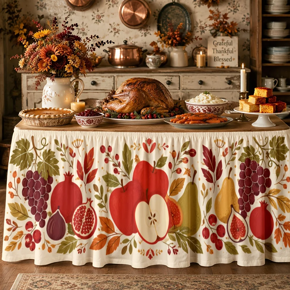 Tablecloth/Tablecloth Skirt 1 piece, Polyamide, Autumn Harvest Fruit Pattern