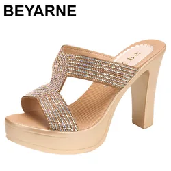 High quality summer sandals for women 10cm high heel 2024 size 32 33 42 43 platform open toe elegant rhinestone shoe black gold