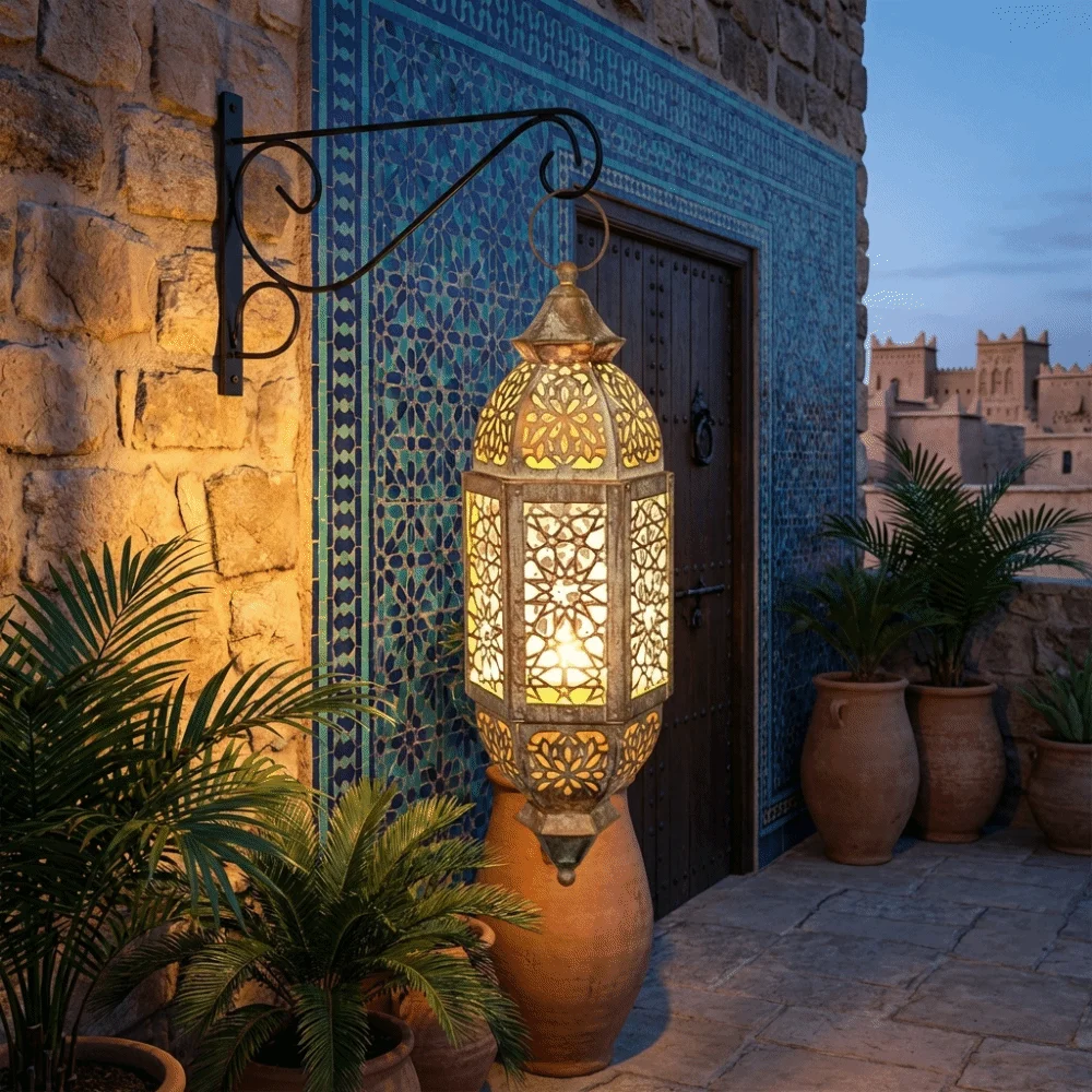 Moroccan Style Vintage Hollow Candlestick Luxury Metal Frame Metal Hollow Lantern Decorative Candle Stand Home Decoration
