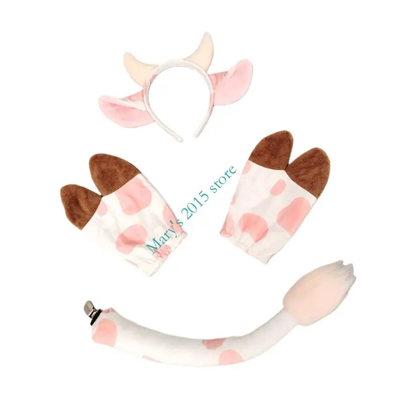 Ensemble d'accessoires Costume vache E15F, 3 pièces, oreilles vache, bandeau, gants, queue, d'accessoires, Costumes